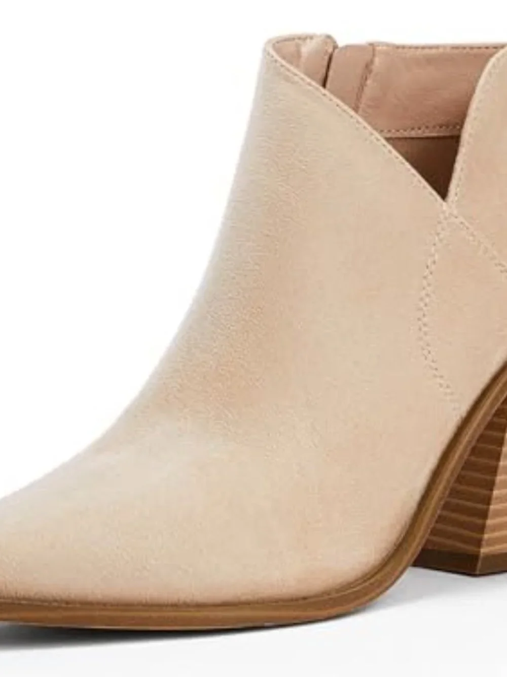 Pointed Toe Ankle Boots Block Chunky Heel Cutout Side Zipper Fall Booties